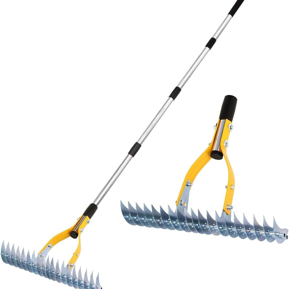 Thatching Rake 15-Inch Wide for Cleaning Dead Grass Efficient Steel Metal Gra